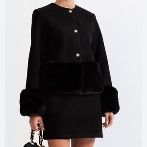 Suit set Chic Faux fur Co-Ord with jacket an skirt - Black set